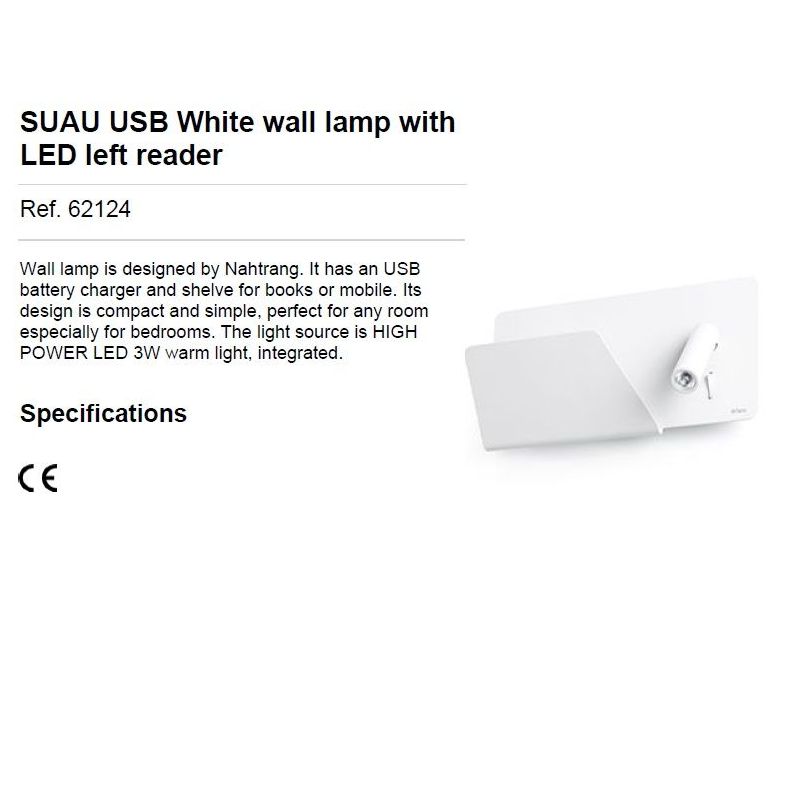 Aplica LED ultra moderna SUAU USB alb dormitor stanga