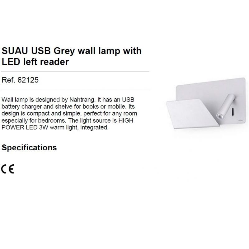 Aplica LED ultra moderna SUAU USB gri dormitor stanga