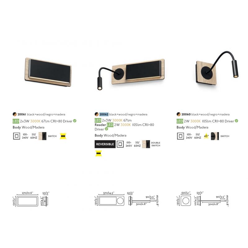 Aplica minimalista cu reader LED design nordic MOOD lemn/negru