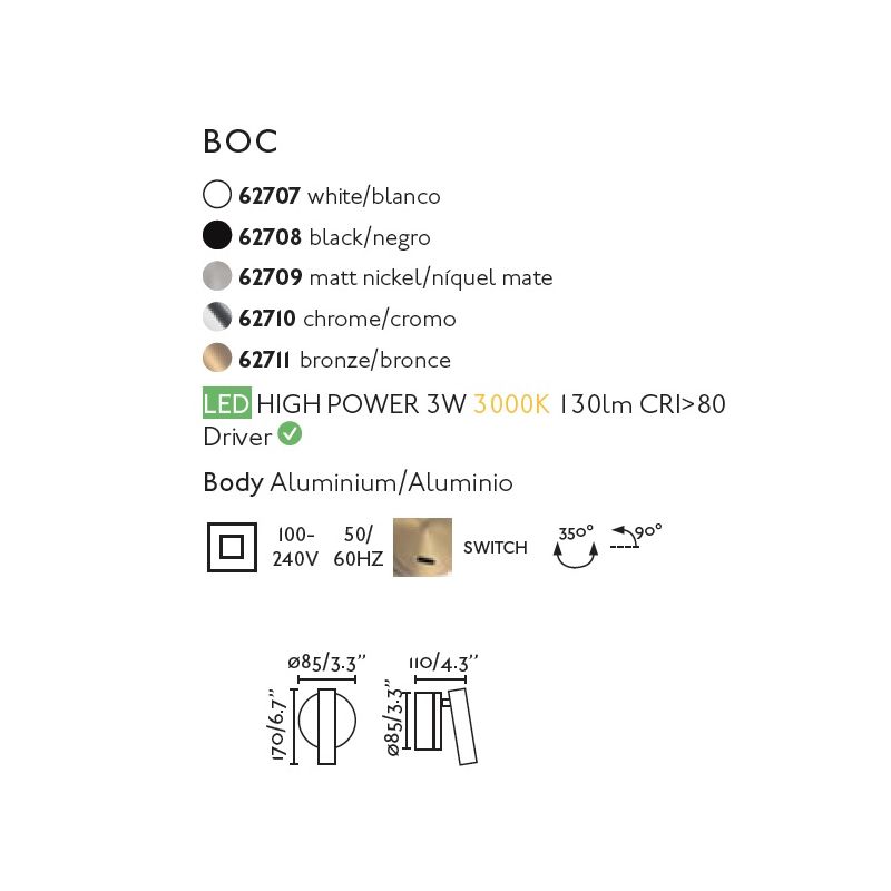 Aplica moderna cu reader LED design minimalist BOC alba