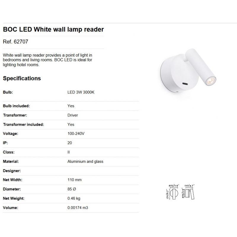Aplica moderna cu reader LED design minimalist BOC alba