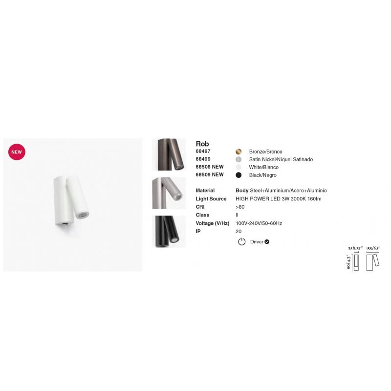 Aplica moderna cu reader LED design minimalist ROB alba