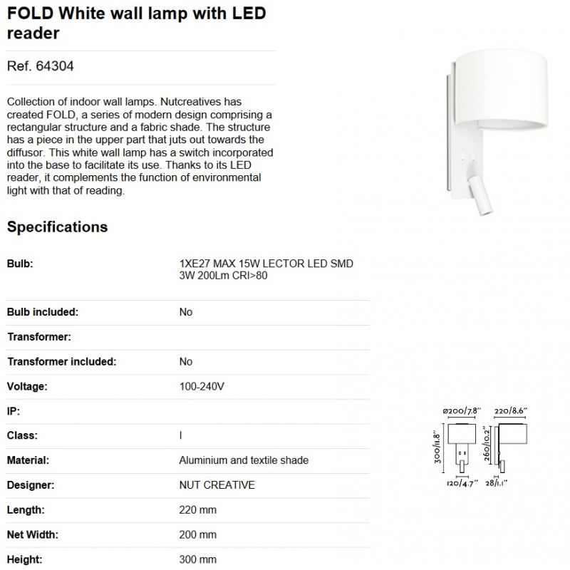 Aplica moderna cu reader LED FOLD White