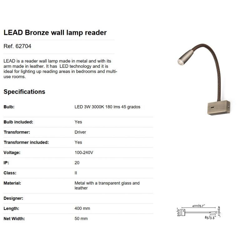 Aplica moderna cu reader LED LEAD Bronze