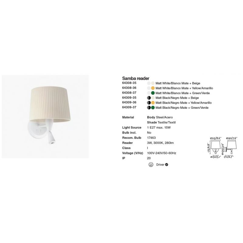 Aplica moderna design elegant SAMBA reader LED alb/verde