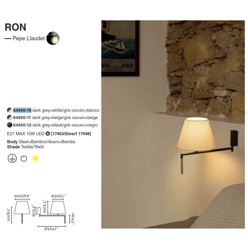 Aplica moderna directionabila design elegant RON gri inchis/negru