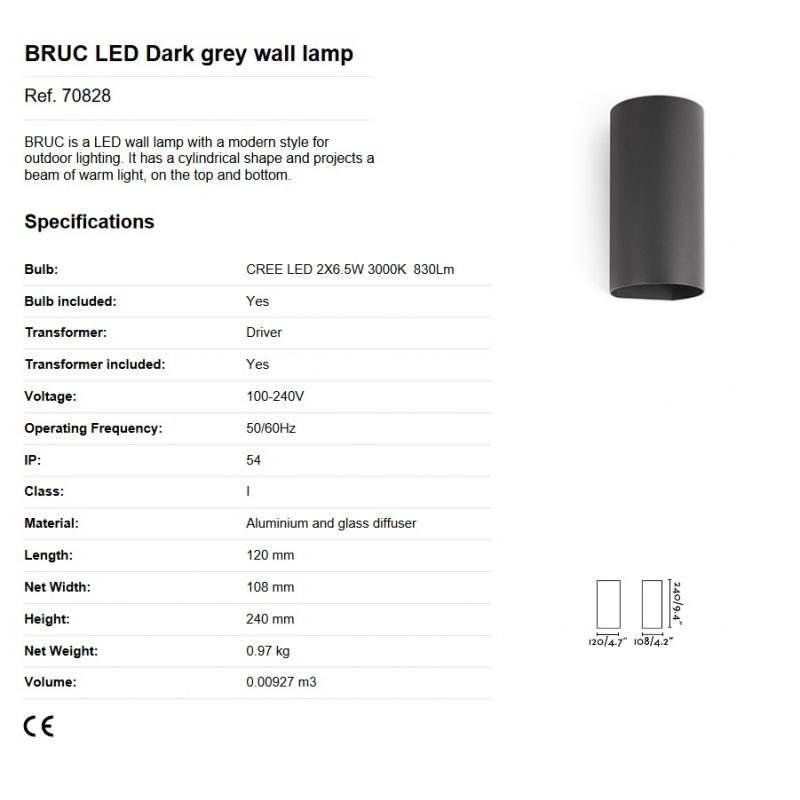 Aplica moderna LED exterior Up/Down IP54 BRUC