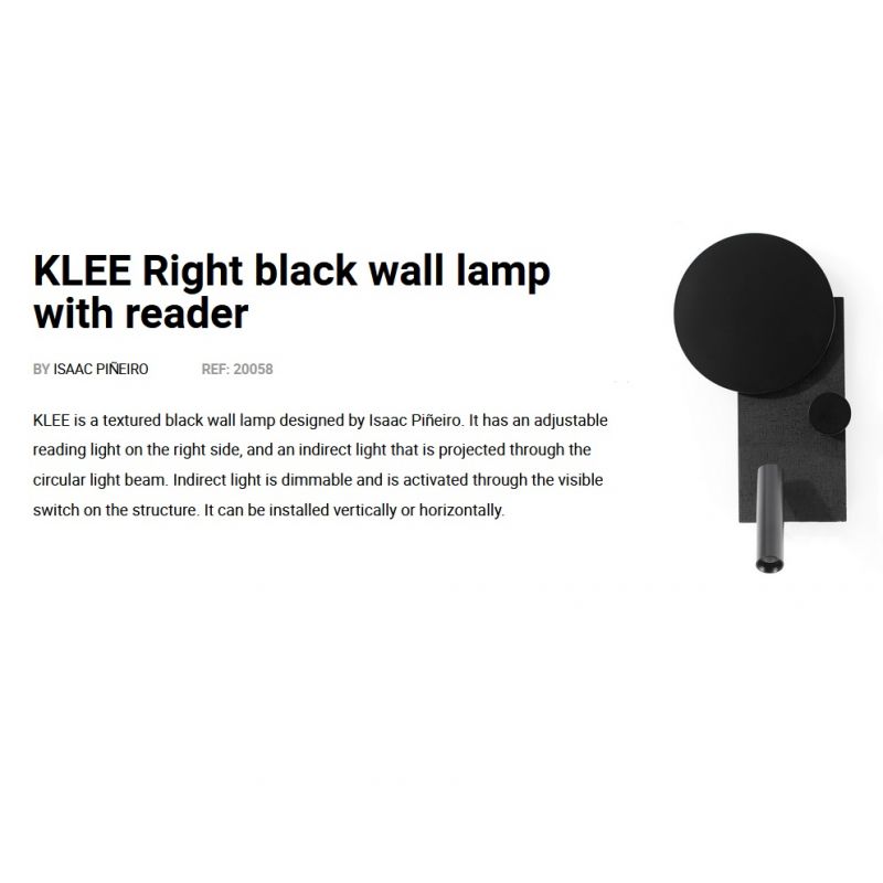 Aplica perete ambientala cu reader LED KLEE negru dreapta