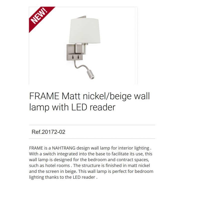 Aplica perete cu reader LED design clasic FRAME nickel/bej