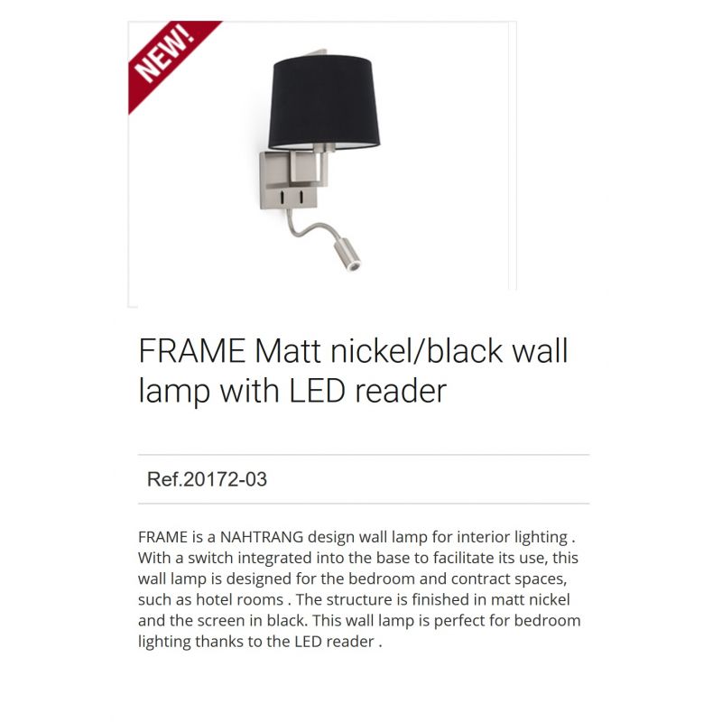 Aplica perete cu reader LED design clasic FRAME nickel/negru
