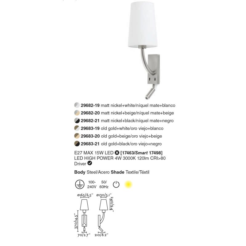 Aplica perete cu reader LED design clasic REM auriu/bej