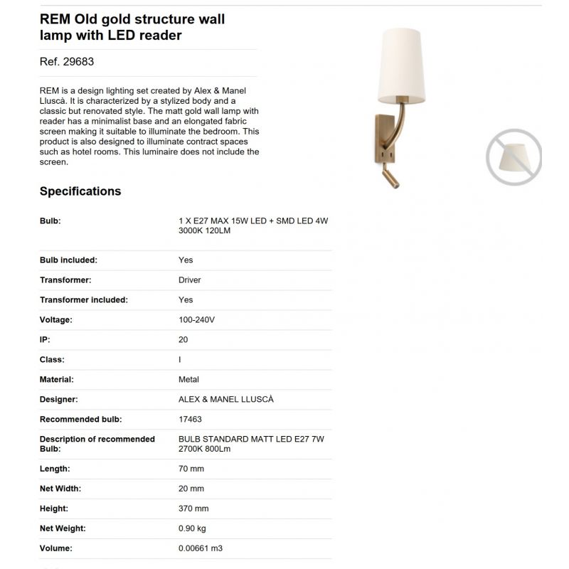 Aplica perete cu reader LED design clasic REM auriu/alb