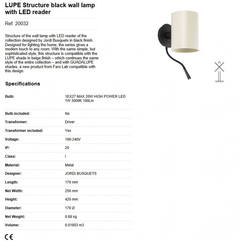 Aplica perete cu reader LED design modern GUADALUPE bej