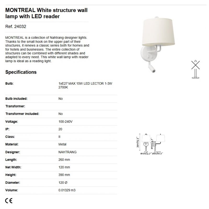 Aplica perete cu reader LED moderna design elegant MONTREAL alba