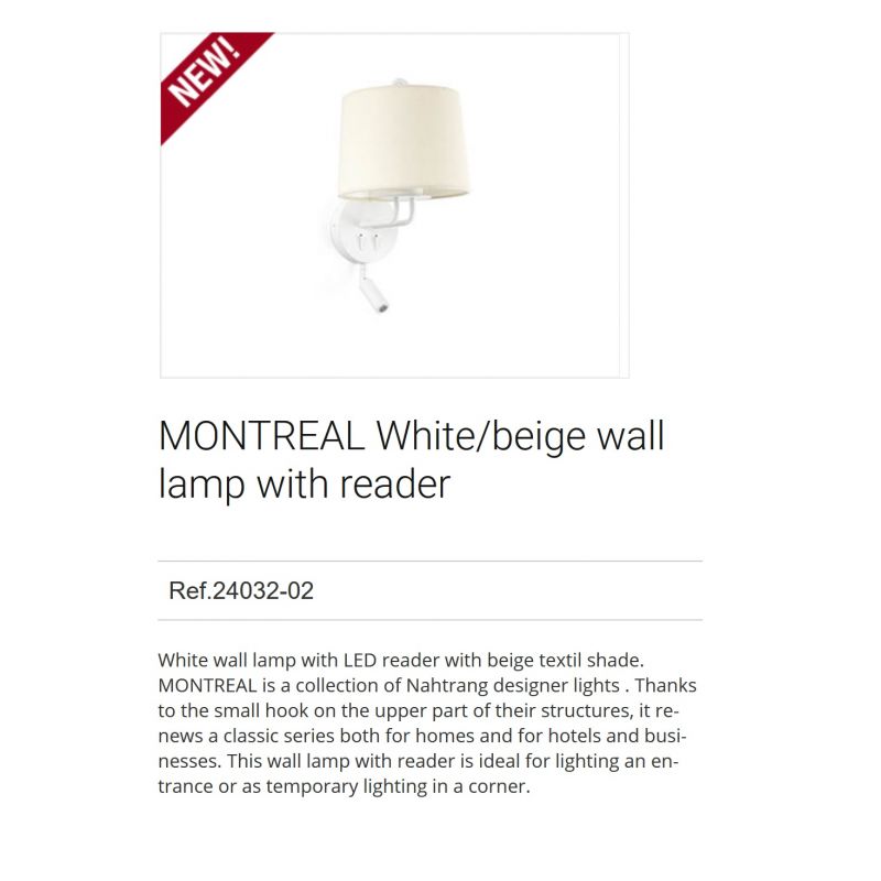 Aplica perete cu reader LED moderna design elegant MONTREAL alb/bej