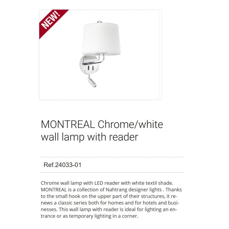 Aplica perete cu reader LED moderna design elegant MONTREAL crom/alb