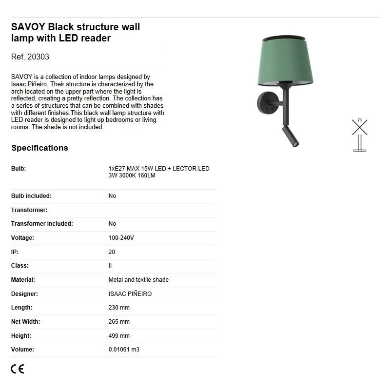 Aplica perete cu reader LED moderna design elegant SAVOY neagra