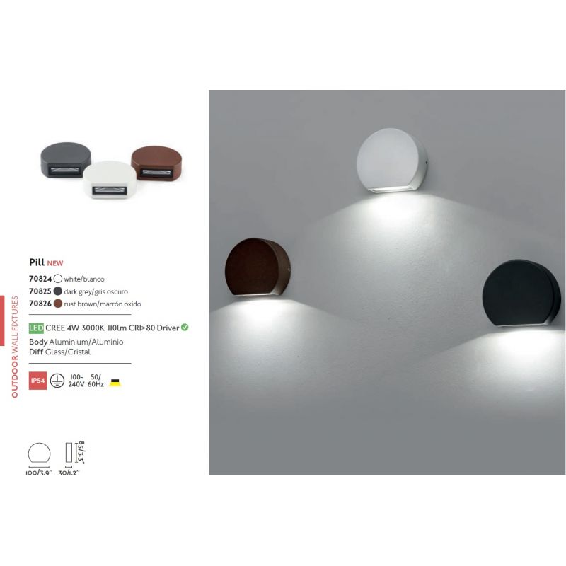 Aplica perete LED de exterior stil modern IP54 PILL alba