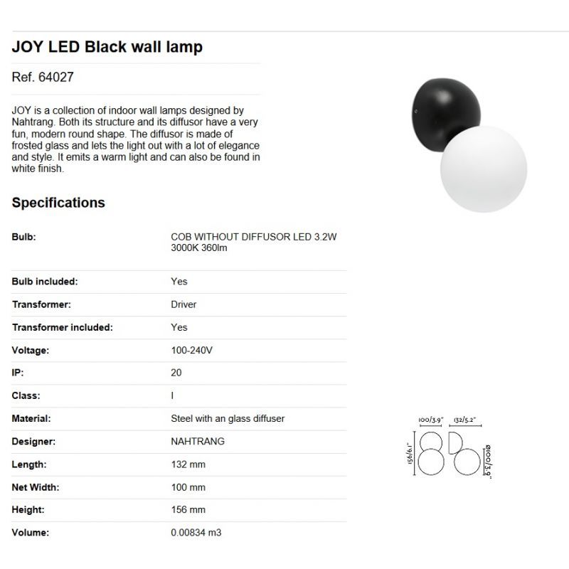 Aplica perete LED design modern JOY Black