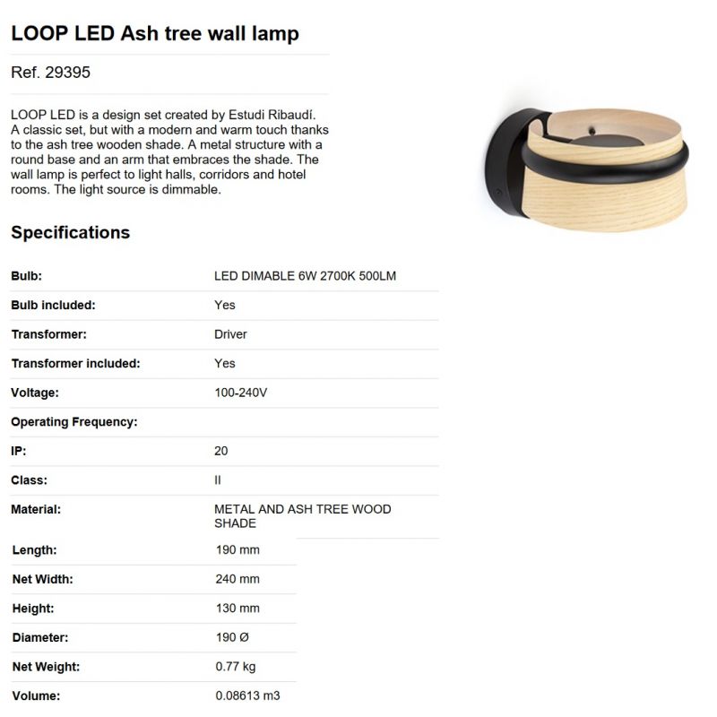 Aplica perete LED dimabila design deosebit LOOP frasin