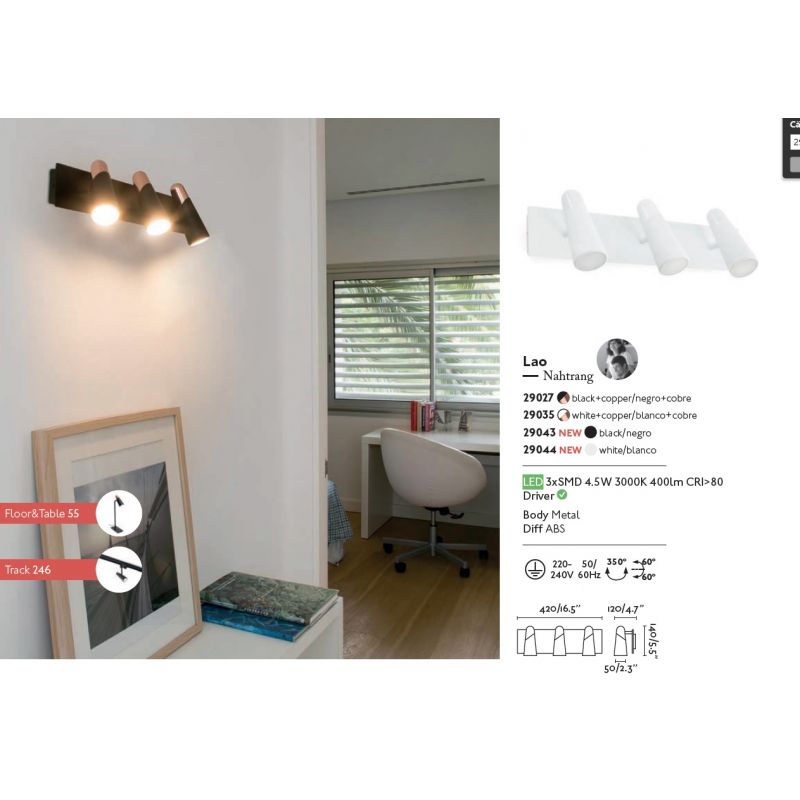 Aplica perete LED moderna cu 3 spoturi LAO neagra