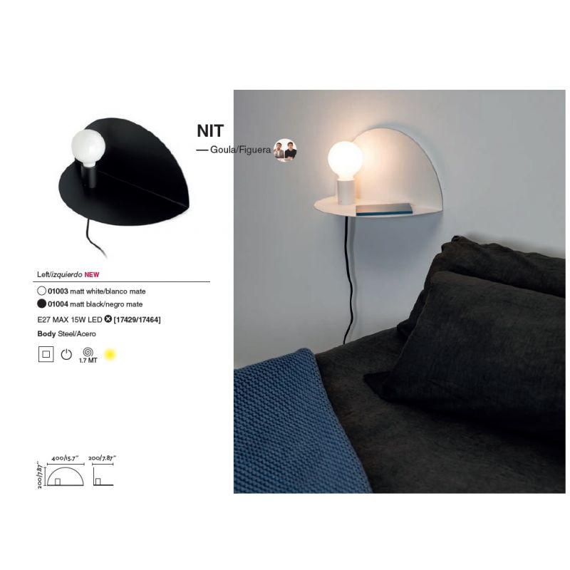Aplica perete moderna cu raft NIT alba stanga