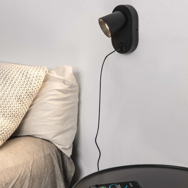 Aplica perete moderna cu USB charger CORB neagra
