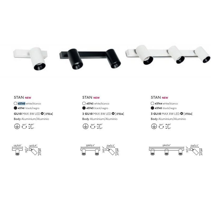 Aplica perete / tavan cu 3 spoturi directionabile design modern STAN 3L alba