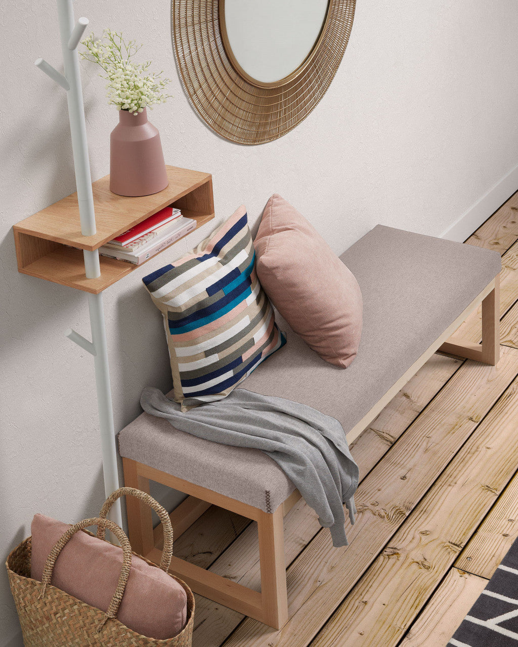 Bancheta bej din textil 128 cm Loya Kave Home