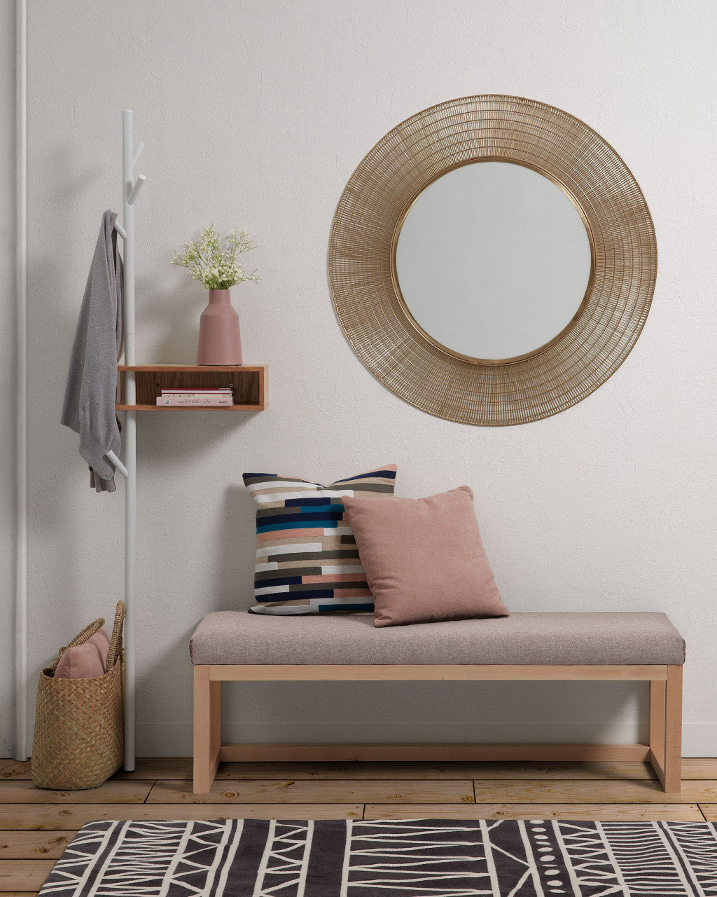 Bancheta bej din textil 128 cm Loya Kave Home