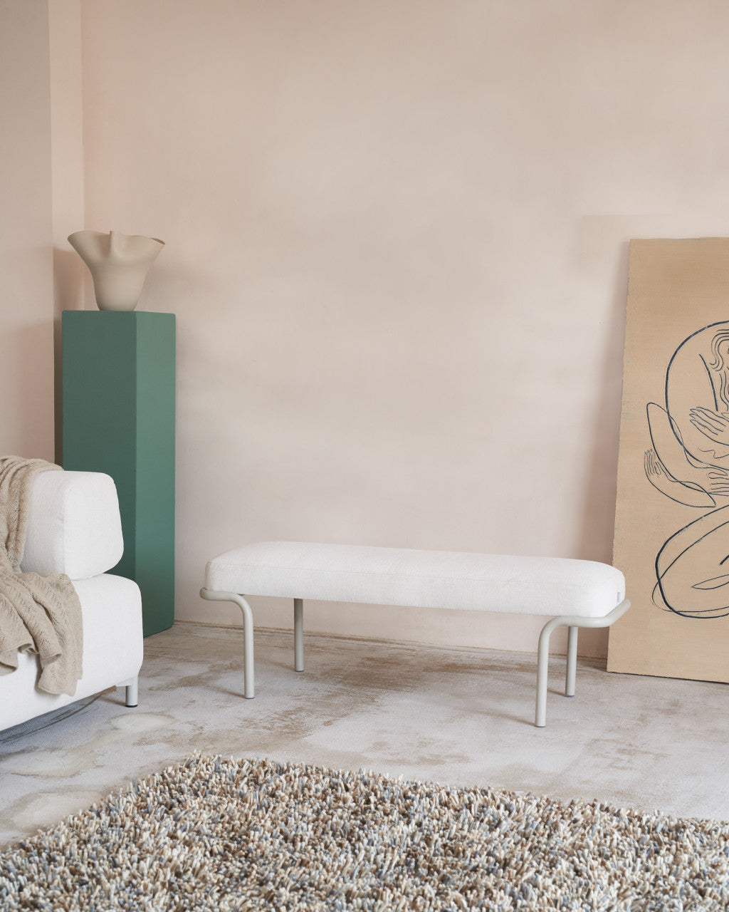 Bancheta gri/bej din textil 130 cm Compo Kave Home