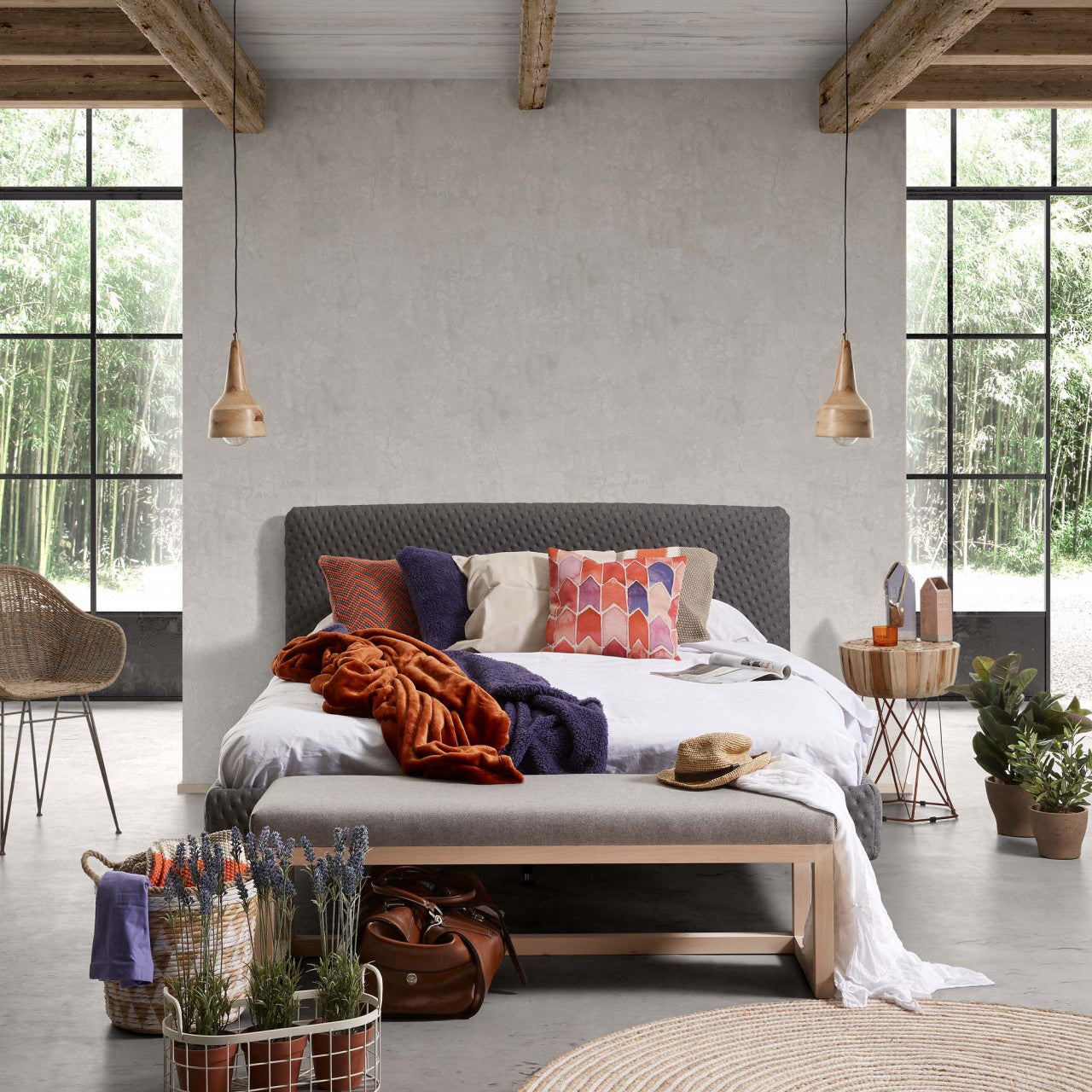 Bancheta gri deschis din textil 128 cm Loya Kave Home