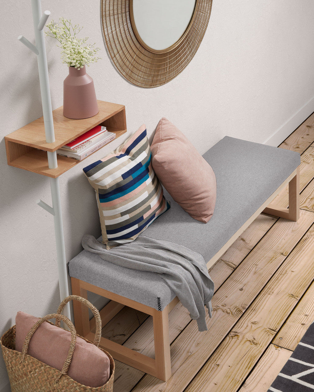 Bancheta gri deschis din textil 128 cm Loya Kave Home