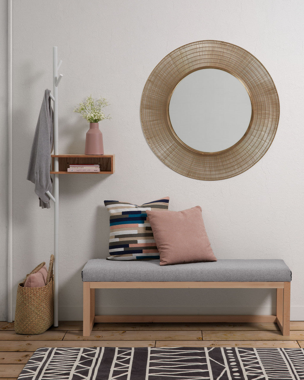 Bancheta gri deschis din textil 128 cm Loya Kave Home
