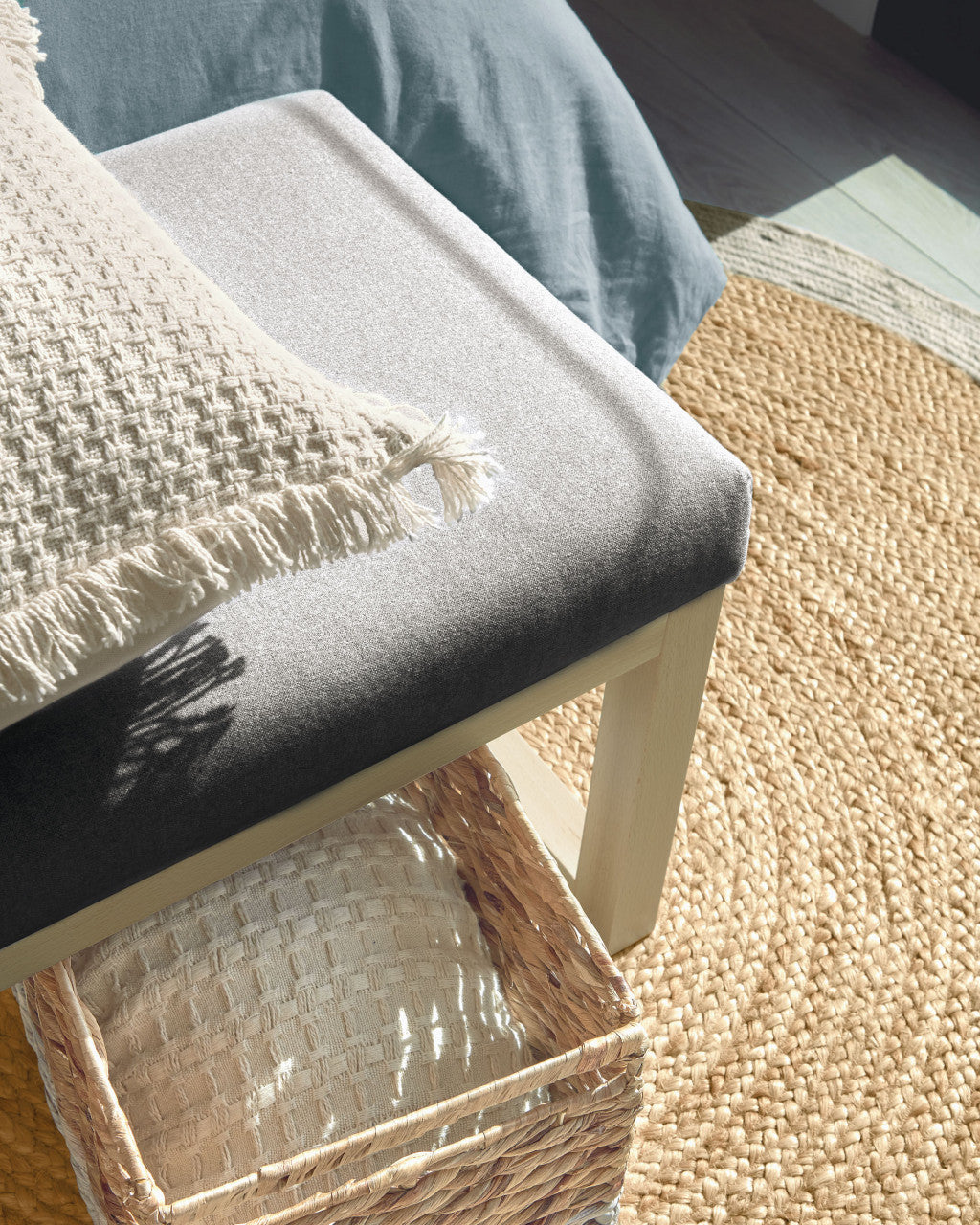 Bancheta gri din textil 128 cm Loya Kave Home