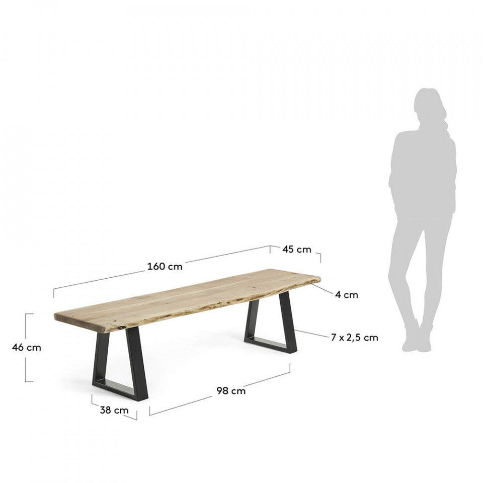Bancheta maro/neagra din lemn 160 cm Alaia Kave Home