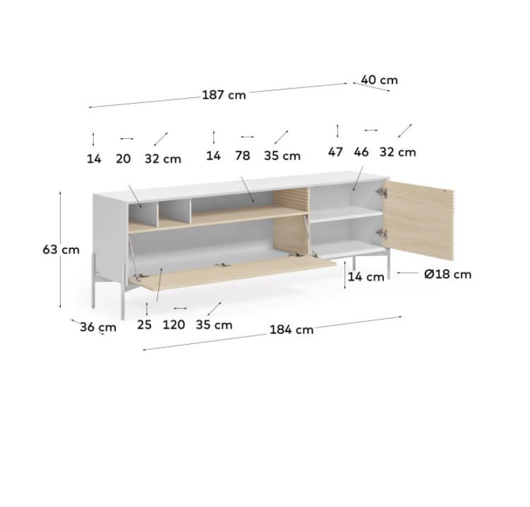 Comoda TV alba/maro din lemn 187 cm Marielle Kave Home