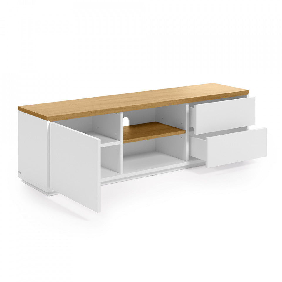 Comoda TV maro/alba din lemn 150 cm Abilen Kave Home