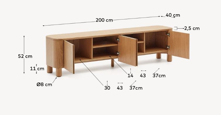 Comoda TV maro din lemn 200 cm Salaya Kave Home