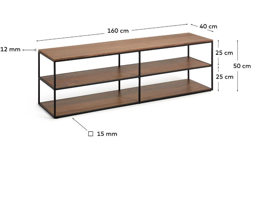 Comoda TV neagra/maro inchis din metal 160 cm Yoana Kave Home
