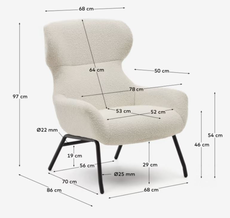 Fotoliu alb din textil Belina Shearling Kave Home