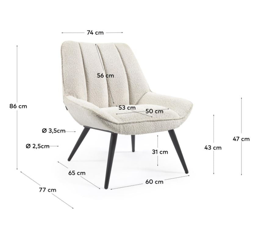 Fotoliu alb din textil Marlina Kave Home