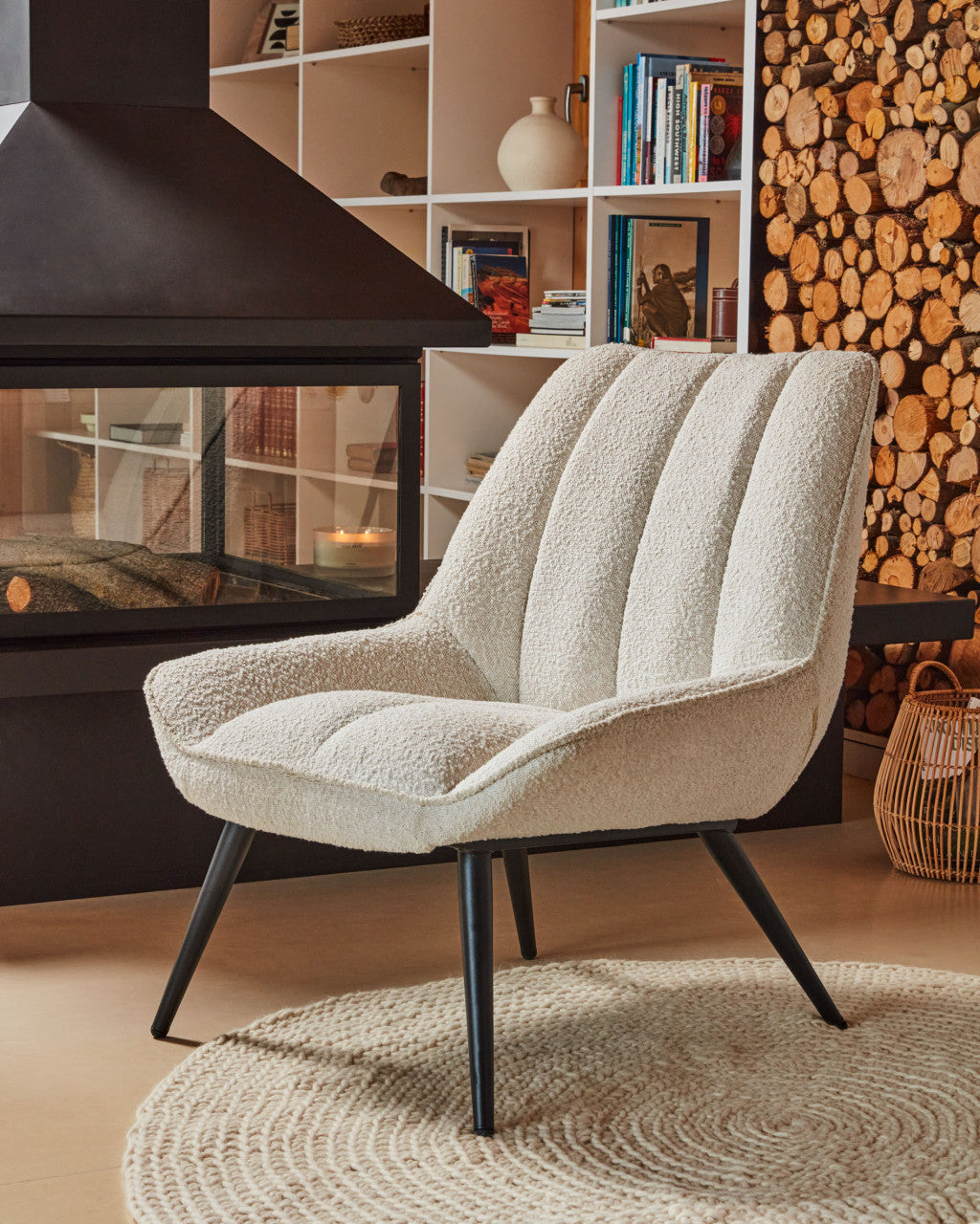 Fotoliu alb din textil Marlina Kave Home