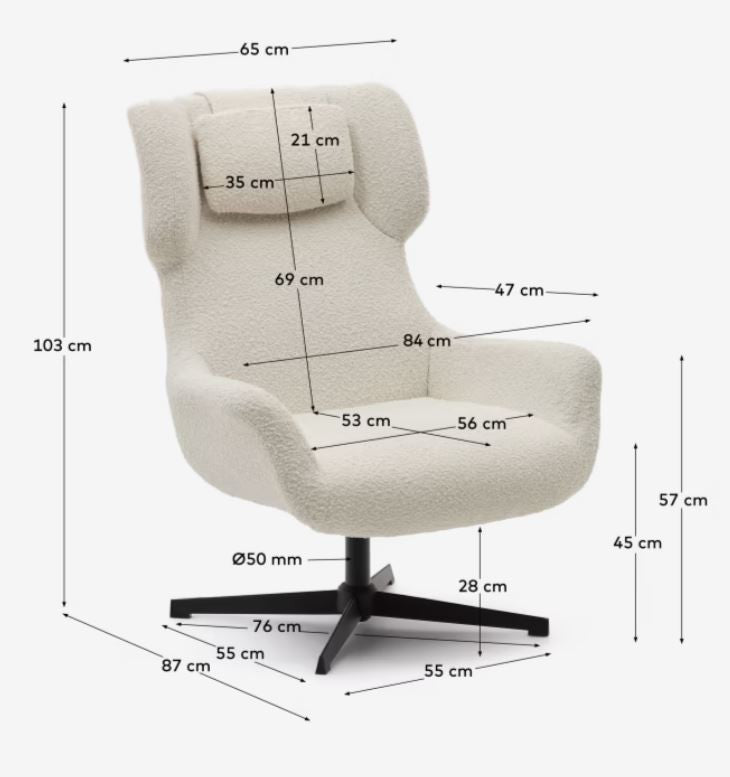 Fotoliu alb din textil Zalina Kave Home