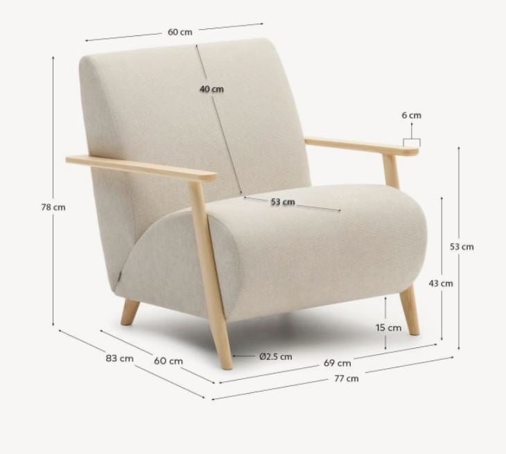 Fotoliu crem/maro deschis din textil Meghan Chenille Kave Home