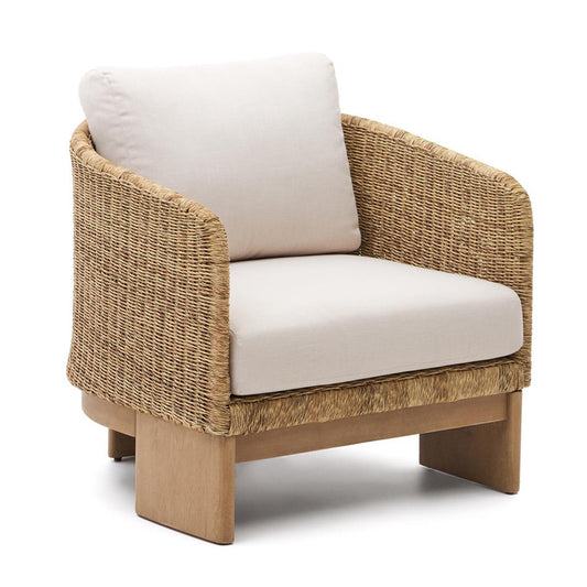 Fotoliu crem/maro din textil Xoriguer Kave Home