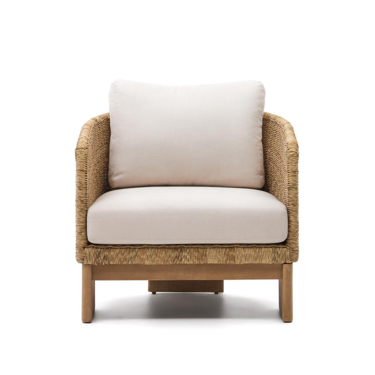 Fotoliu crem/maro din textil Xoriguer Kave Home