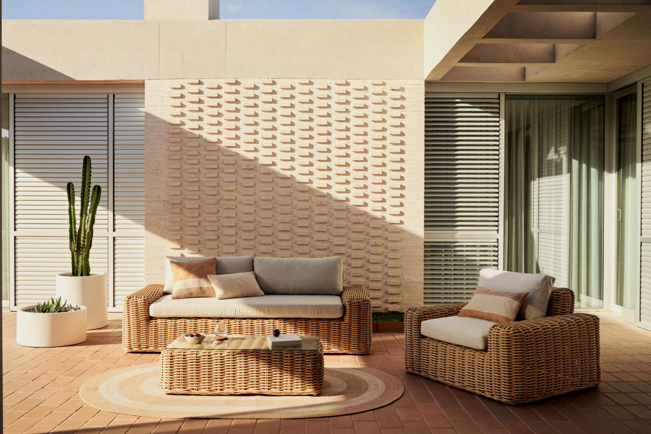 Fotoliu exterior alb/bej din textil Portlligat Kave Home