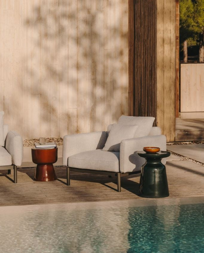 Fotoliu exterior alb/verde din textil Sorells Kave Home