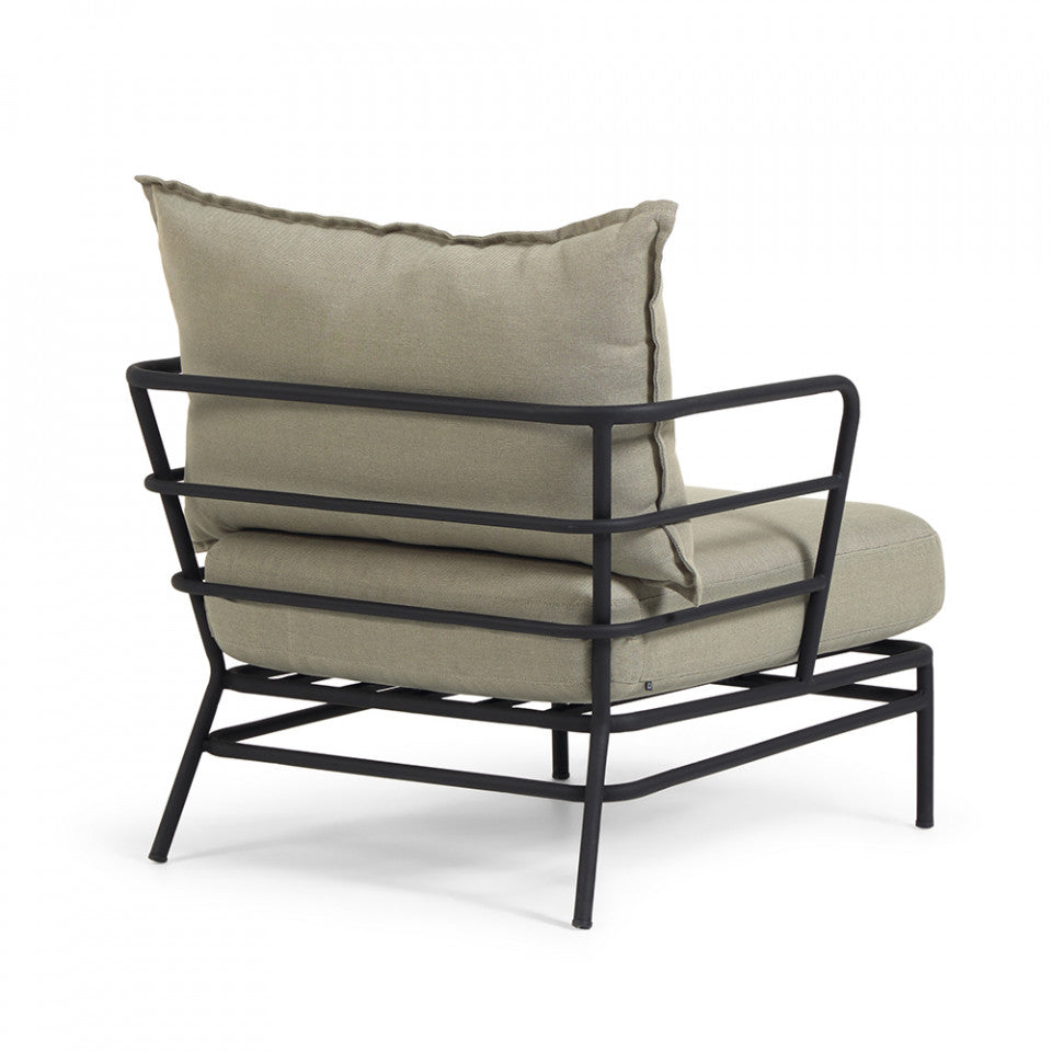 Fotoliu exterior crem/negru din textil Mareluz Kave Home